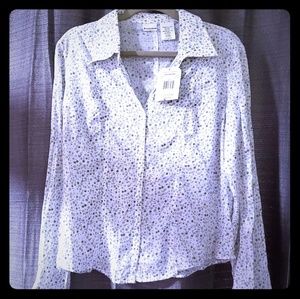 Blue and Beige Floral Patterned Button-Down